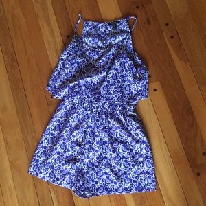 Blue and white floral romper